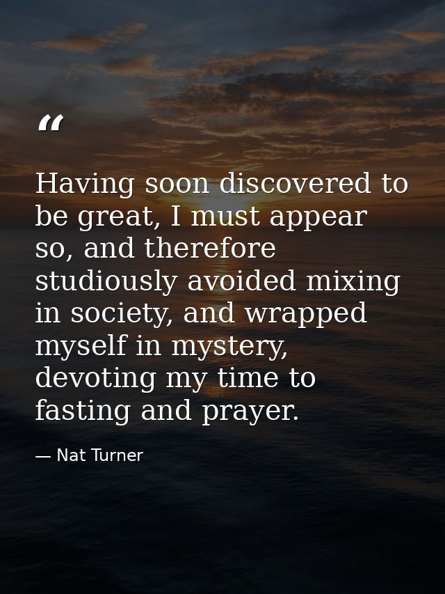 Having soon discovered to be great, I must appear so, and therefore studiously avoided mixing in society, and wrapped my — Nat Turner