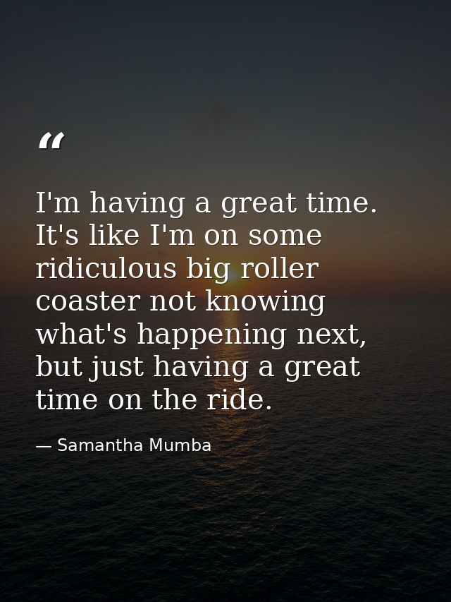 I'm having a great time. It's like I'm on some ridiculous big roller coaster not knowing what's happening next, but just — Samantha Mumba