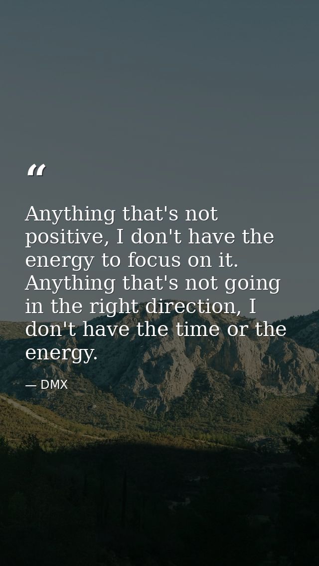 Anything that's not positive, I don't have the energy to focus on it. Anything that's not going in the right direction,  — DMX