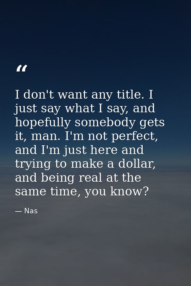 I don't want any title. I just say what I say, and hopefully somebody gets it, man. I'm not perfect, and I'm just here a — Nas