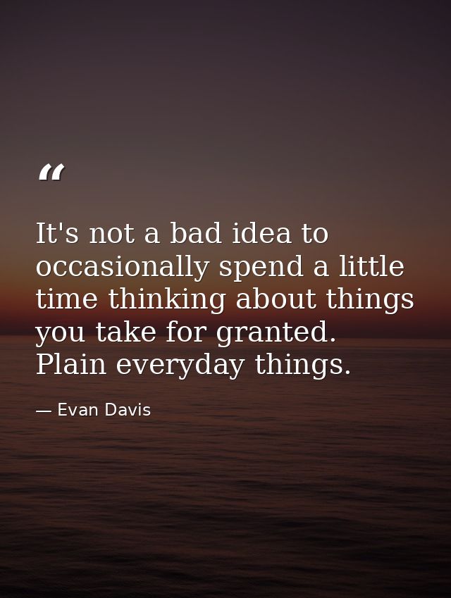 It's not a bad idea to occasionally spend a little time thinking about things you take for granted. Plain everyday thing — Evan Davis