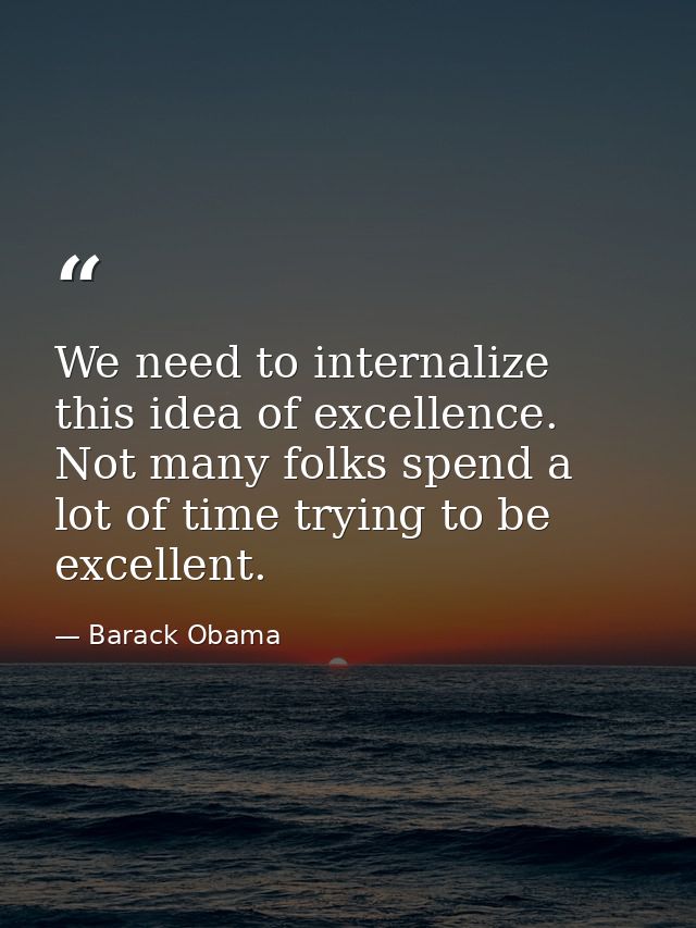 We need to internalize this idea of excellence. Not many folks spend a lot of time trying to be excellent. — Barack Obama