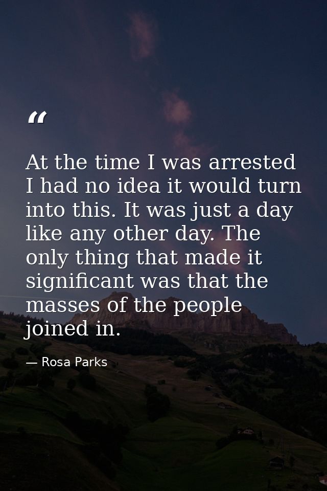 At the time I was arrested I had no idea it would turn into this. It was just a day like any other day. The only thing t — Rosa Parks