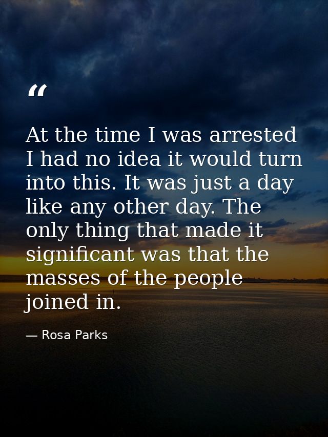 At the time I was arrested I had no idea it would turn into this. It was just a day like any other day. The only thing t — Rosa Parks