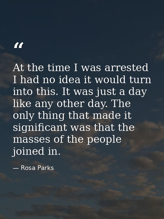 At the time I was arrested I had no idea it would turn into this. It was just a day like any other day. The only thing t — Rosa Parks
