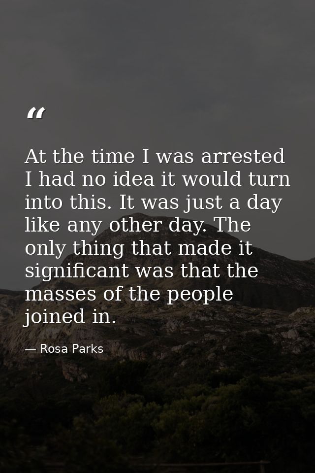 At the time I was arrested I had no idea it would turn into this. It was just a day like any other day. The only thing t — Rosa Parks