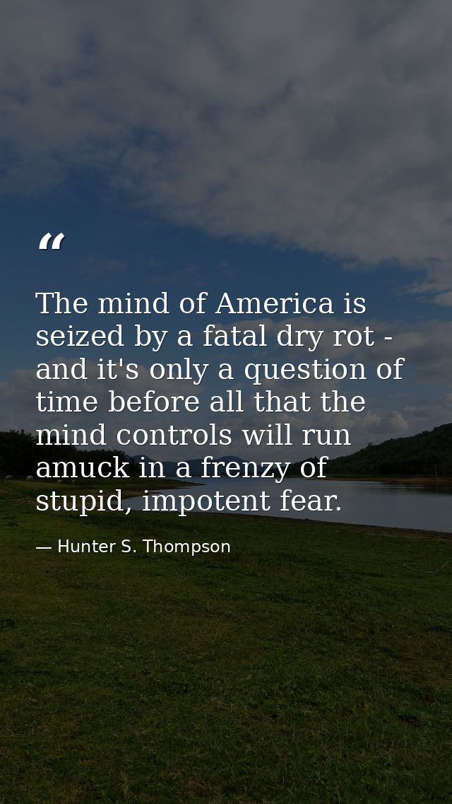 The mind of America is seized by a fatal dry rot - and it's only a question of time before all that the mind controls wi — Hunter S. Thompson