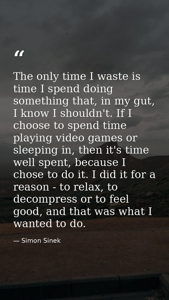 The only time I waste is time I spend doing something that, in my gut, I know I shouldn't. If I choose to spend time pla — Simon Sinek