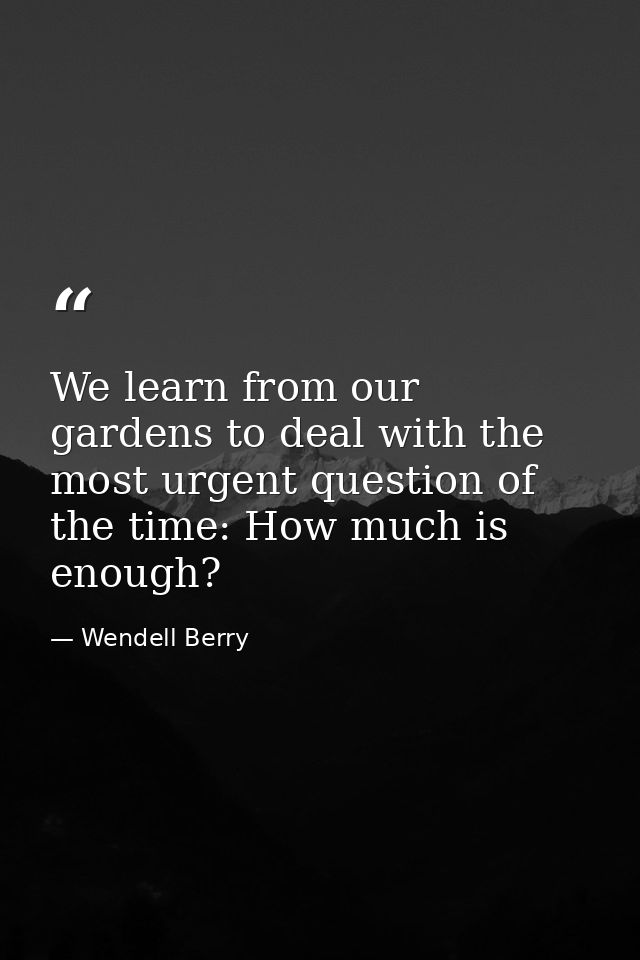 We learn from our gardens to deal with the most urgent question of the time: How much is enough? — Wendell Berry