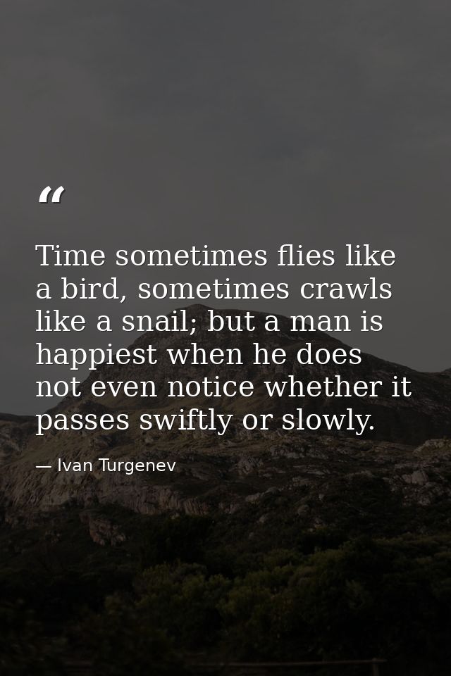 Time sometimes flies like a bird, sometimes crawls like a snail; but a man is happiest when he does not even notice whet — Ivan Turgenev
