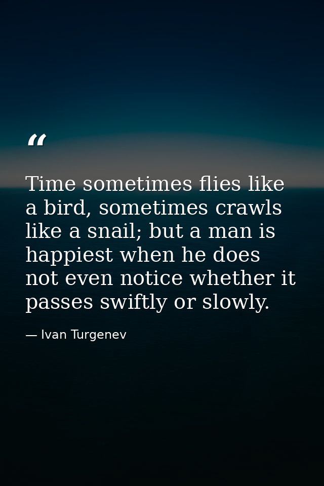 Time sometimes flies like a bird, sometimes crawls like a snail; but a man is happiest when he does not even notice whet — Ivan Turgenev