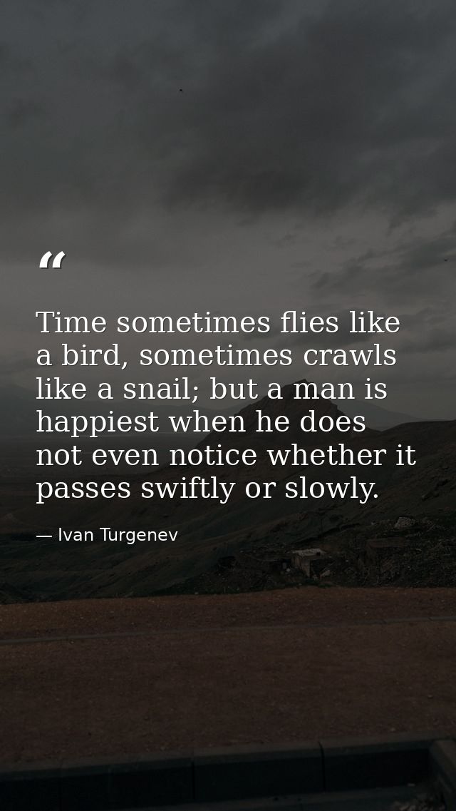 Time sometimes flies like a bird, sometimes crawls like a snail; but a man is happiest when he does not even notice whet — Ivan Turgenev