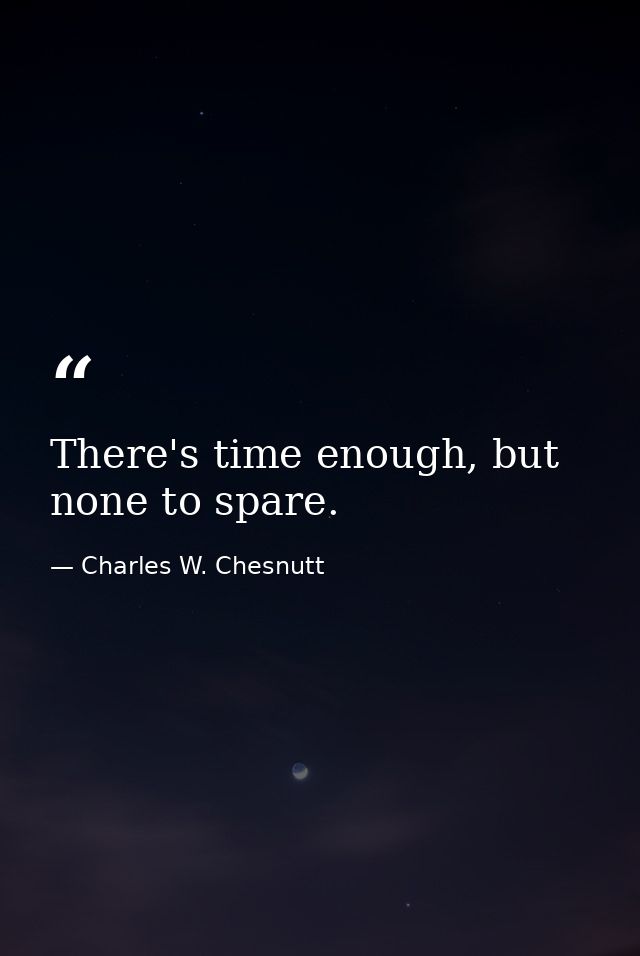 There's time enough, but none to spare. — Charles W. Chesnutt
