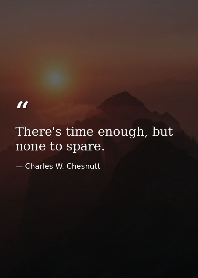 There's time enough, but none to spare. — Charles W. Chesnutt
