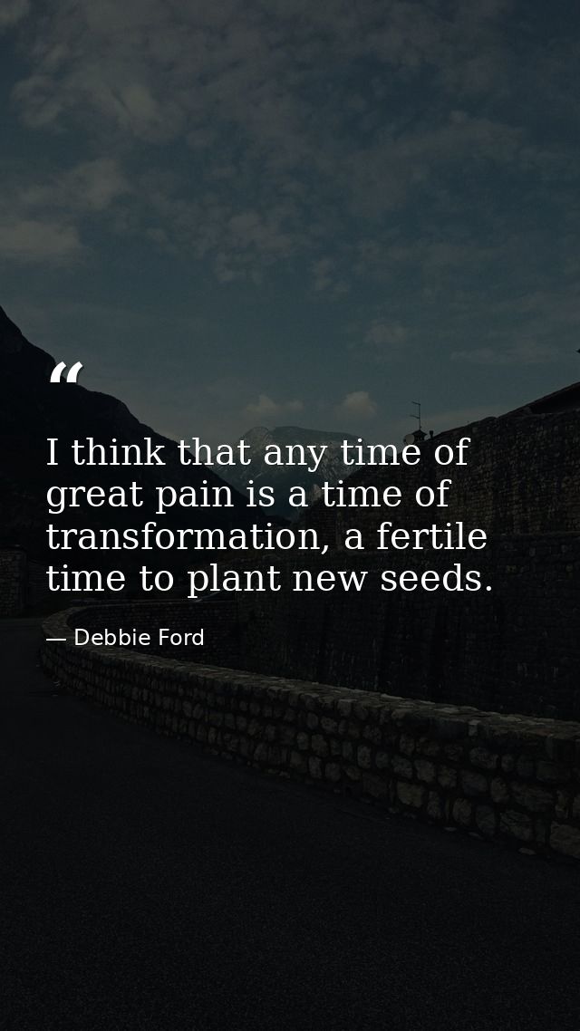 I think that any time of great pain is a time of transformation, a fertile time to plant new seeds. — Debbie Ford