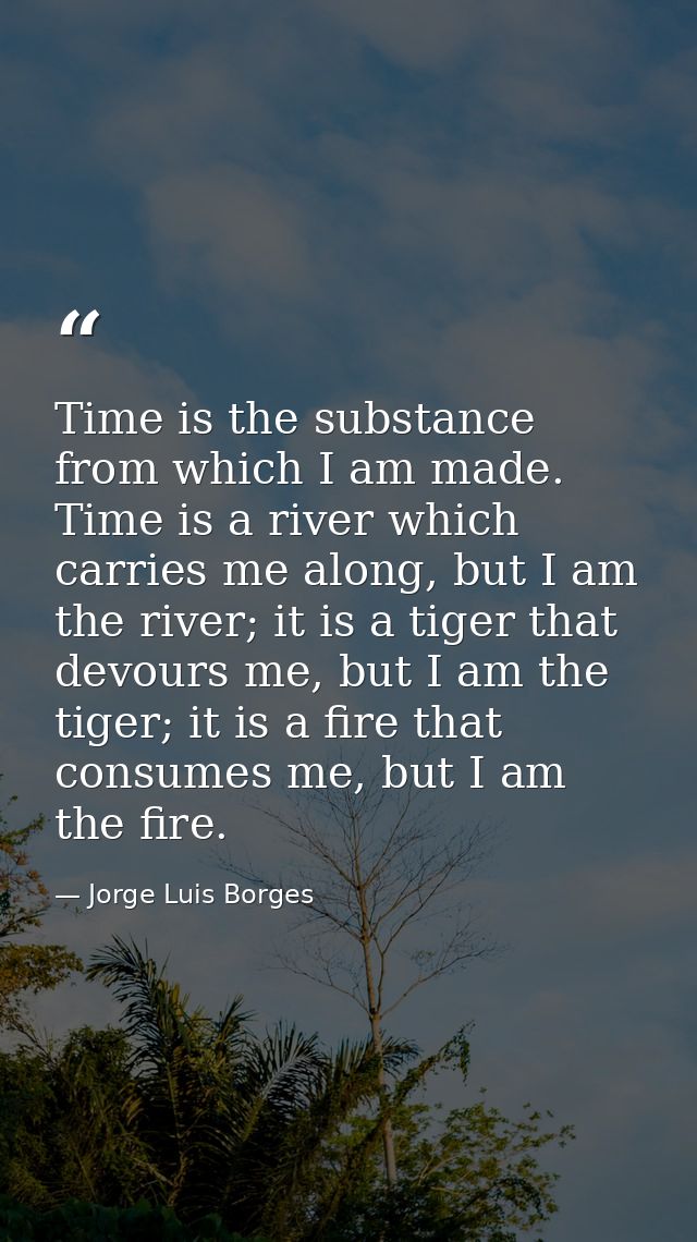 Time is the substance from which I am made. Time is a river which carries me along, but I am the river; it is a tiger th — Jorge Luis Borges