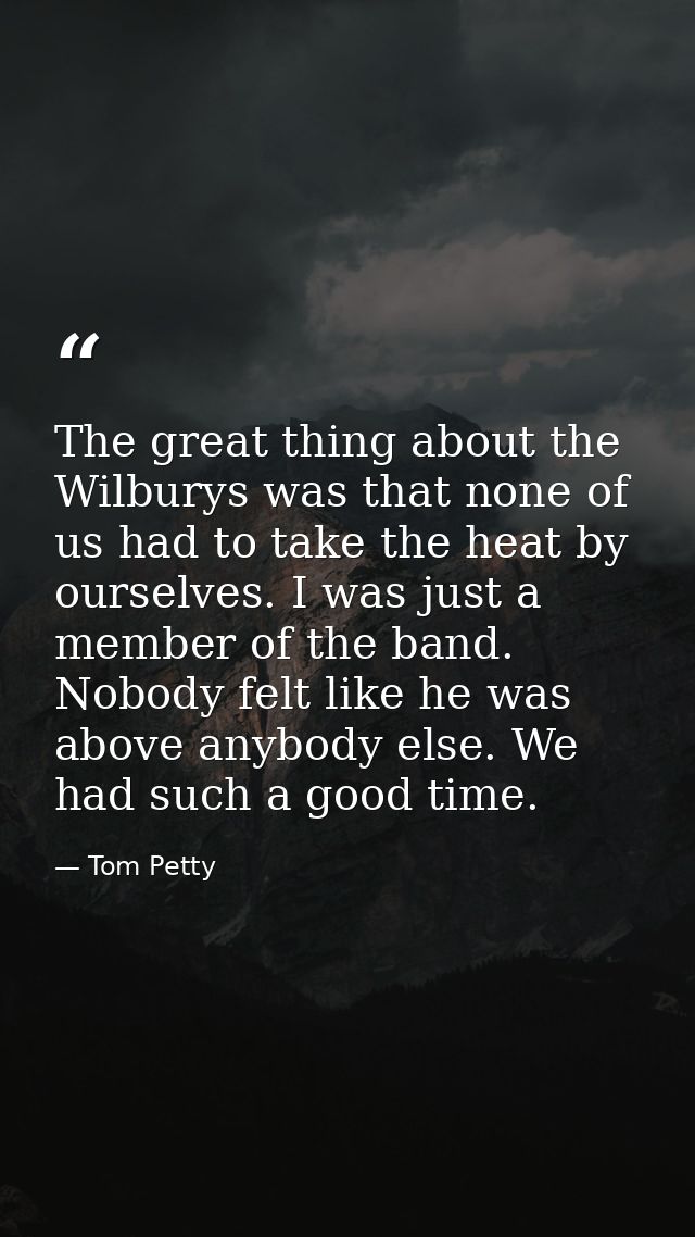 The great thing about the Wilburys was that none of us had to take the heat by ourselves. I was just a member of the ban — Tom Petty