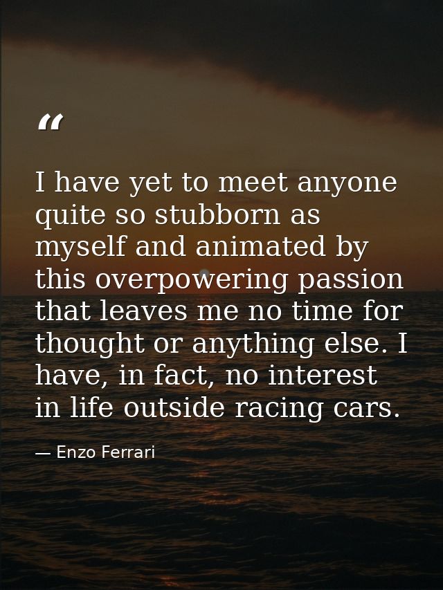 I have yet to meet anyone quite so stubborn as myself and animated by this overpowering passion that leaves me no time f — Enzo Ferrari