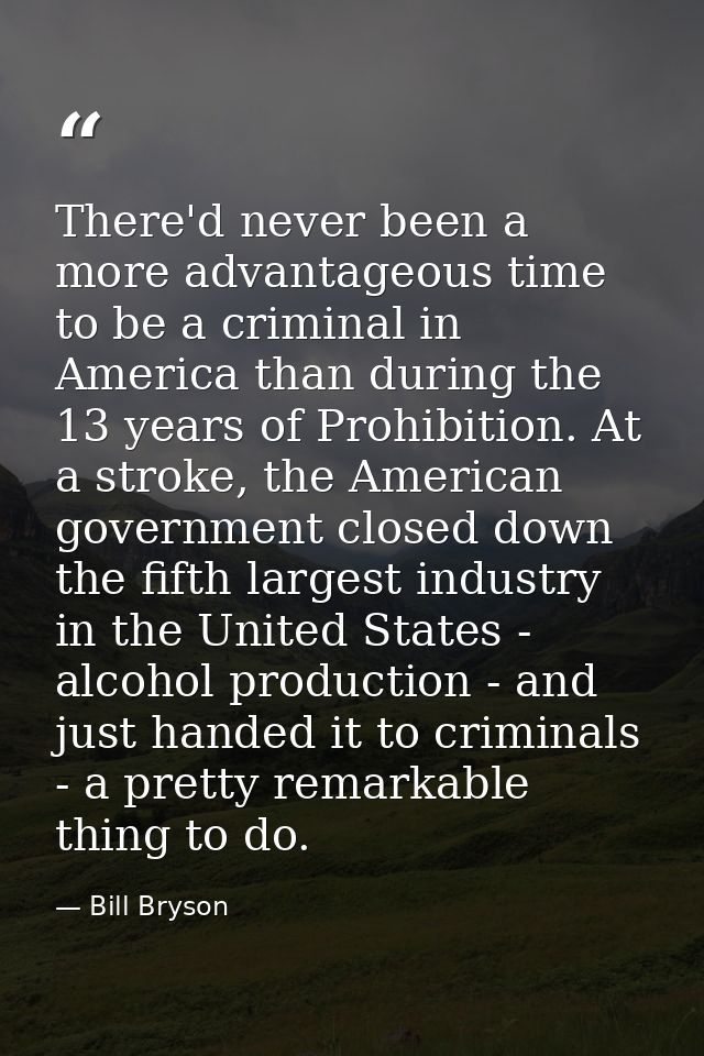 There'd never been a more advantageous time to be a criminal in America than during the 13 years of Prohibition. At a st — Bill Bryson