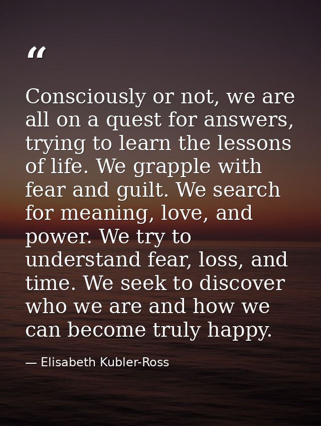Consciously or not, we are all on a quest for answers, trying to learn the lessons of life. We grapple with fear and gui — Elisabeth Kubler-Ross