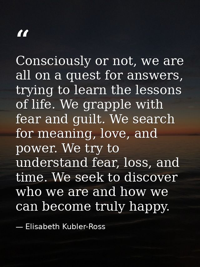 Consciously or not, we are all on a quest for answers, trying to learn the lessons of life. We grapple with fear and gui — Elisabeth Kubler-Ross
