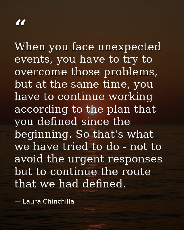 When you face unexpected events, you have to try to overcome those problems, but at the same time, you have to continue  — Laura Chinchilla