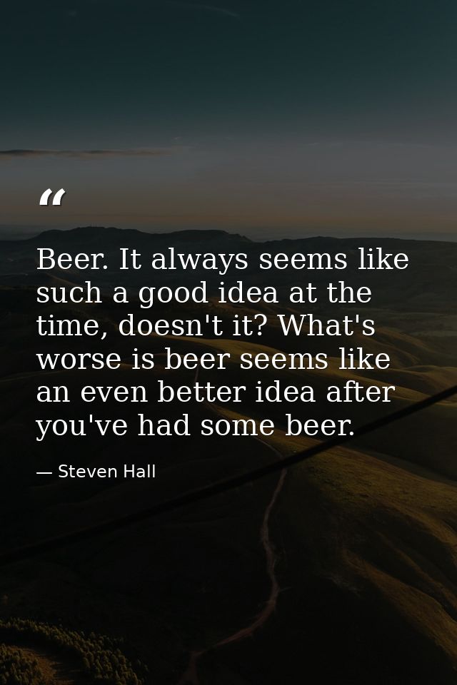Beer. It always seems like such a good idea at the time, doesn't it? What's worse is beer seems like an even better idea — Steven Hall