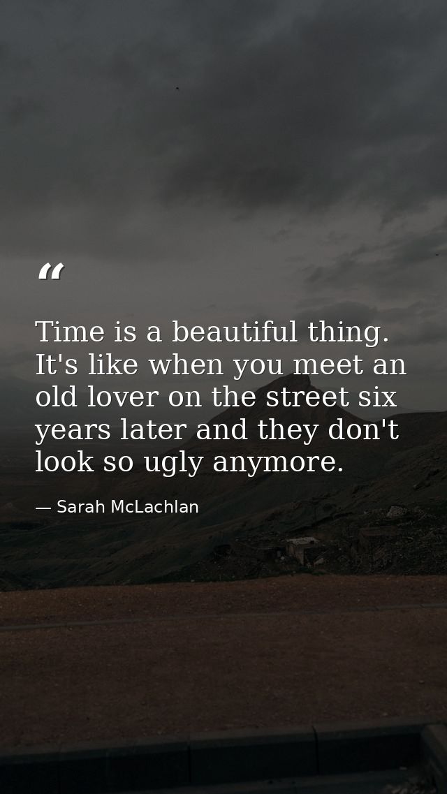 Time is a beautiful thing. It's like when you meet an old lover on the street six years later and they don't look so ugl — Sarah McLachlan