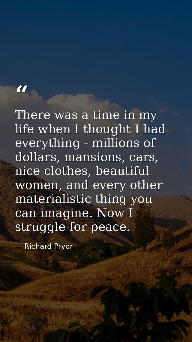 There was a time in my life when I thought I had everything - millions of dollars, mansions, cars, nice clothes, beautif — Richard Pryor