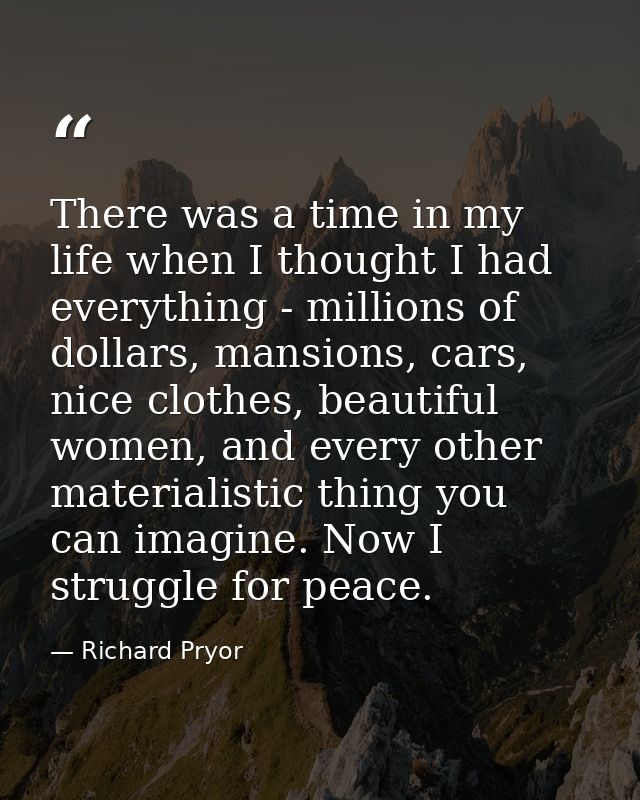 There was a time in my life when I thought I had everything - millions of dollars, mansions, cars, nice clothes, beautif — Richard Pryor