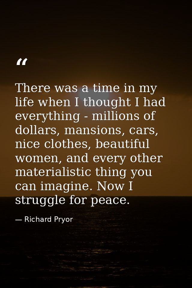 There was a time in my life when I thought I had everything - millions of dollars, mansions, cars, nice clothes, beautif — Richard Pryor