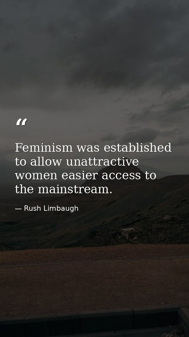 Feminism was established to allow unattractive women easier access to the mainstream. — Rush Limbaugh