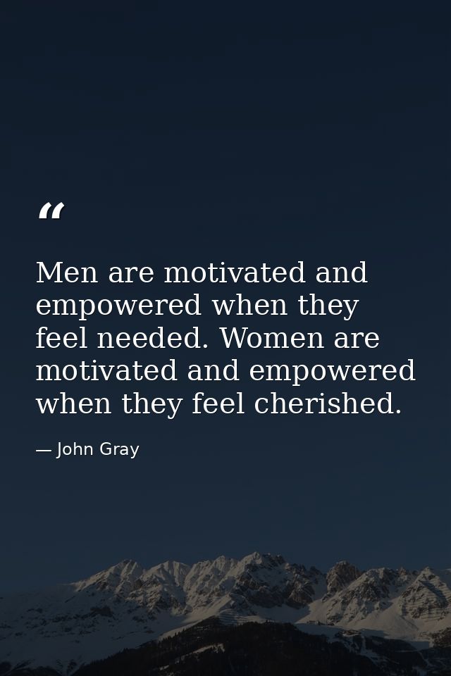 Men are motivated and empowered when they feel needed. Women are motivated and empowered when they feel cherished. — John Gray