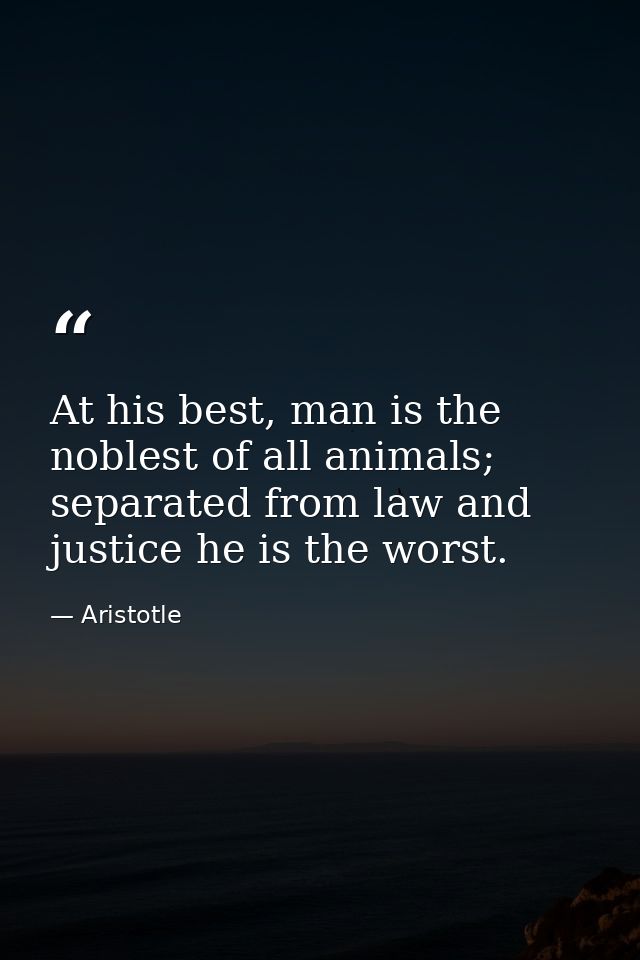 At his best, man is the noblest of all animals; separated from law and justice he is the worst. — Aristotle