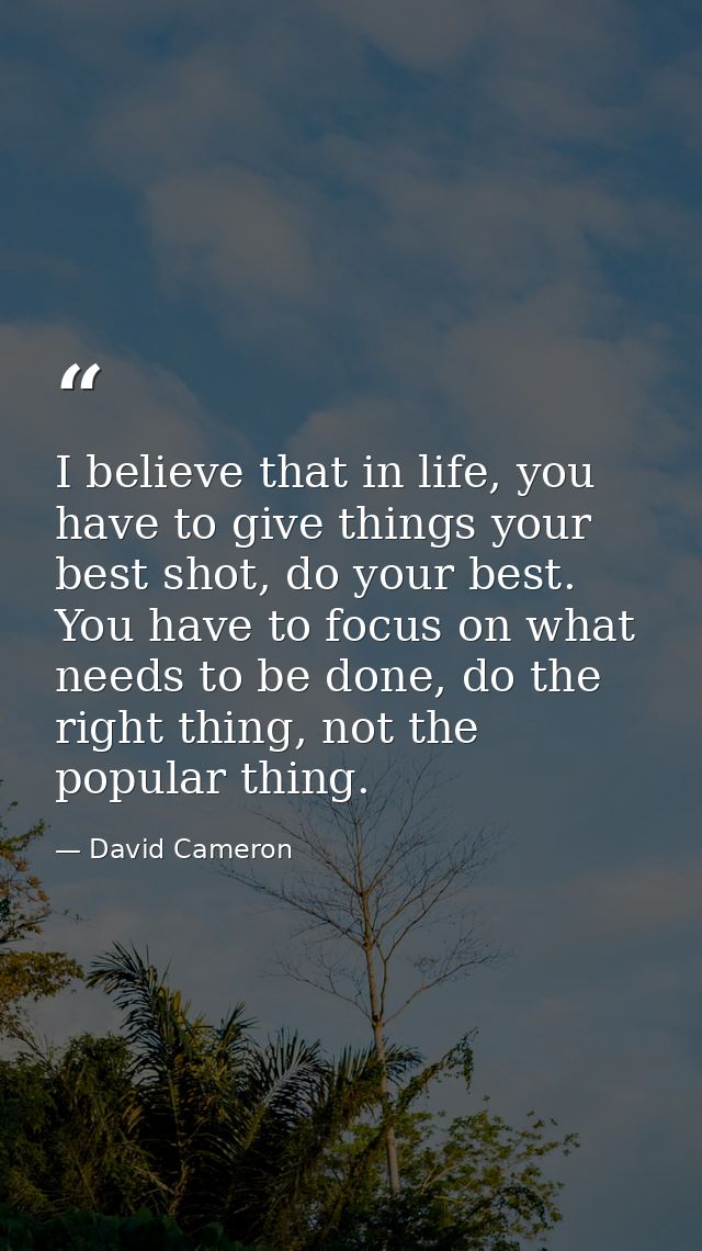 I believe that in life, you have to give things your best shot, do your best. You have to focus on what needs to be done — David Cameron
