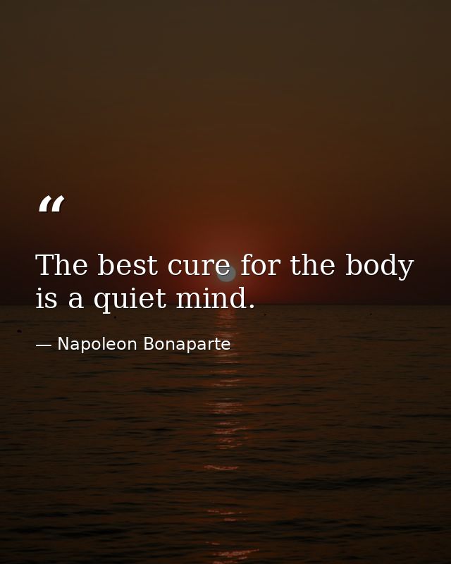 The best cure for the body is a quiet mind. — Napoleon Bonaparte