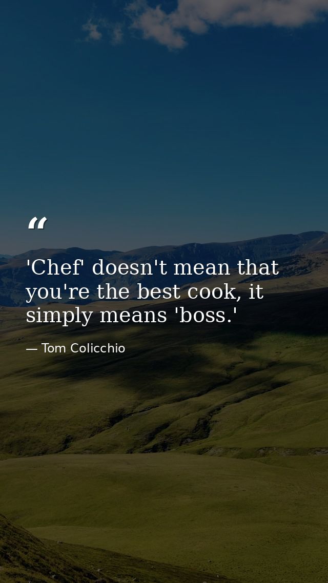 'Chef' doesn't mean that you're the best cook, it simply means 'boss.' — Tom Colicchio