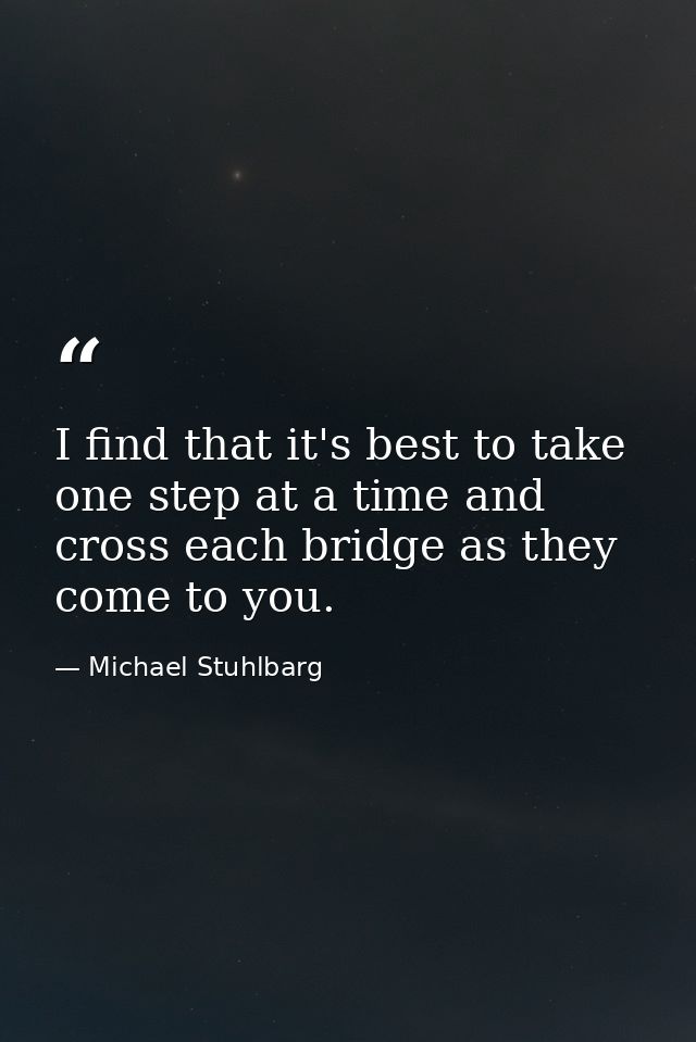 I find that it's best to take one step at a time and cross each bridge as they come to you. — Michael Stuhlbarg