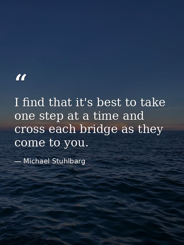 I find that it's best to take one step at a time and cross each bridge as they come to you. — Michael Stuhlbarg