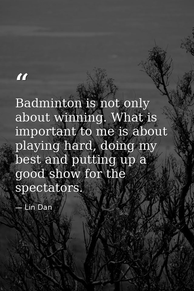 Badminton is not only about winning. What is important to me is about playing hard, doing my best and putting up a good  — Lin Dan