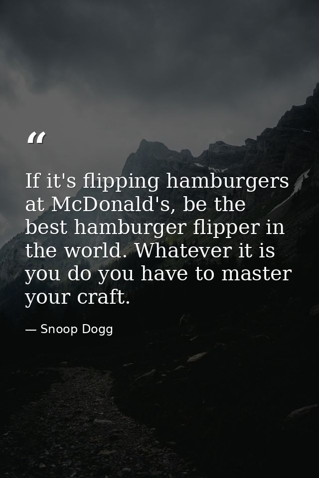 If it's flipping hamburgers at McDonald's, be the best hamburger flipper in the world. Whatever it is you do you have to — Snoop Dogg