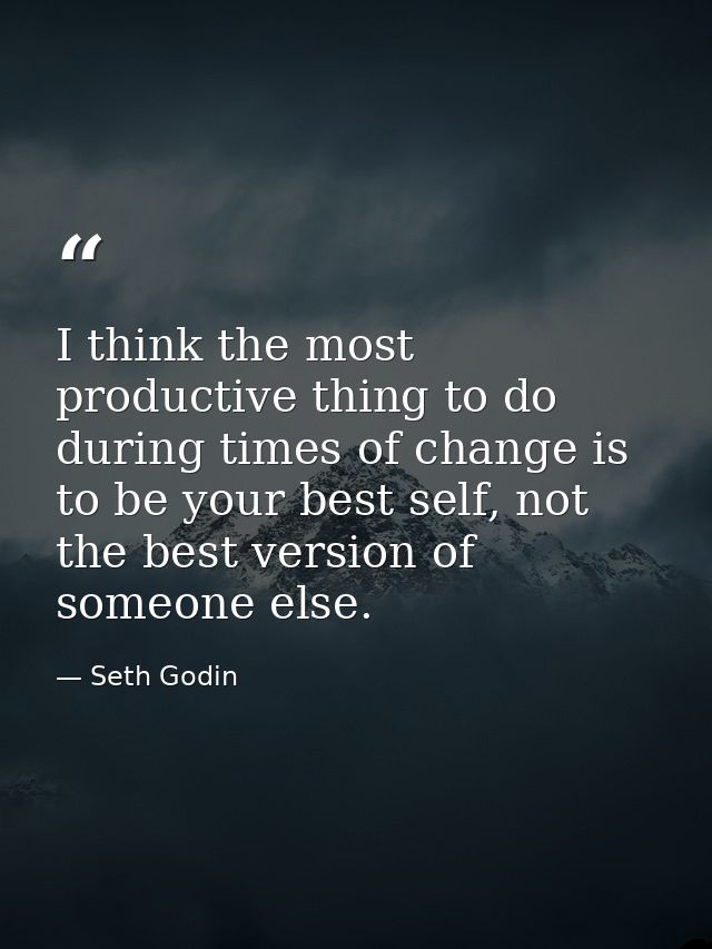 I think the most productive thing to do during times of change is to be your best self, not the best version of someone  — Seth Godin