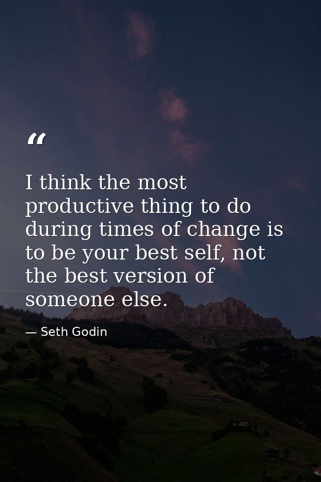 I think the most productive thing to do during times of change is to be your best self, not the best version of someone  — Seth Godin