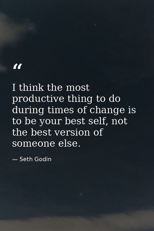 I think the most productive thing to do during times of change is to be your best self, not the best version of someone  — Seth Godin