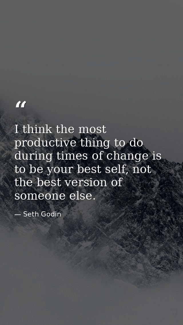 I think the most productive thing to do during times of change is to be your best self, not the best version of someone  — Seth Godin