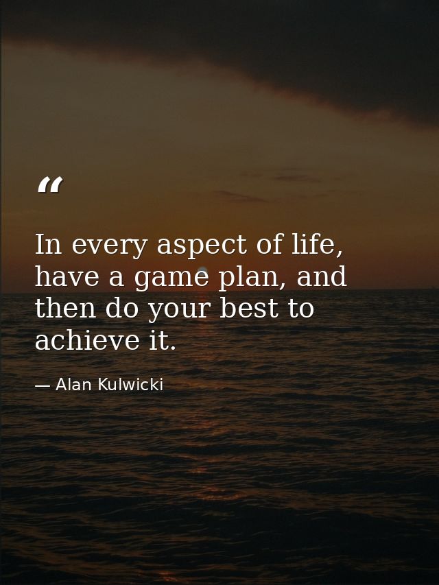 In every aspect of life, have a game plan, and then do your best to achieve it. — Alan Kulwicki