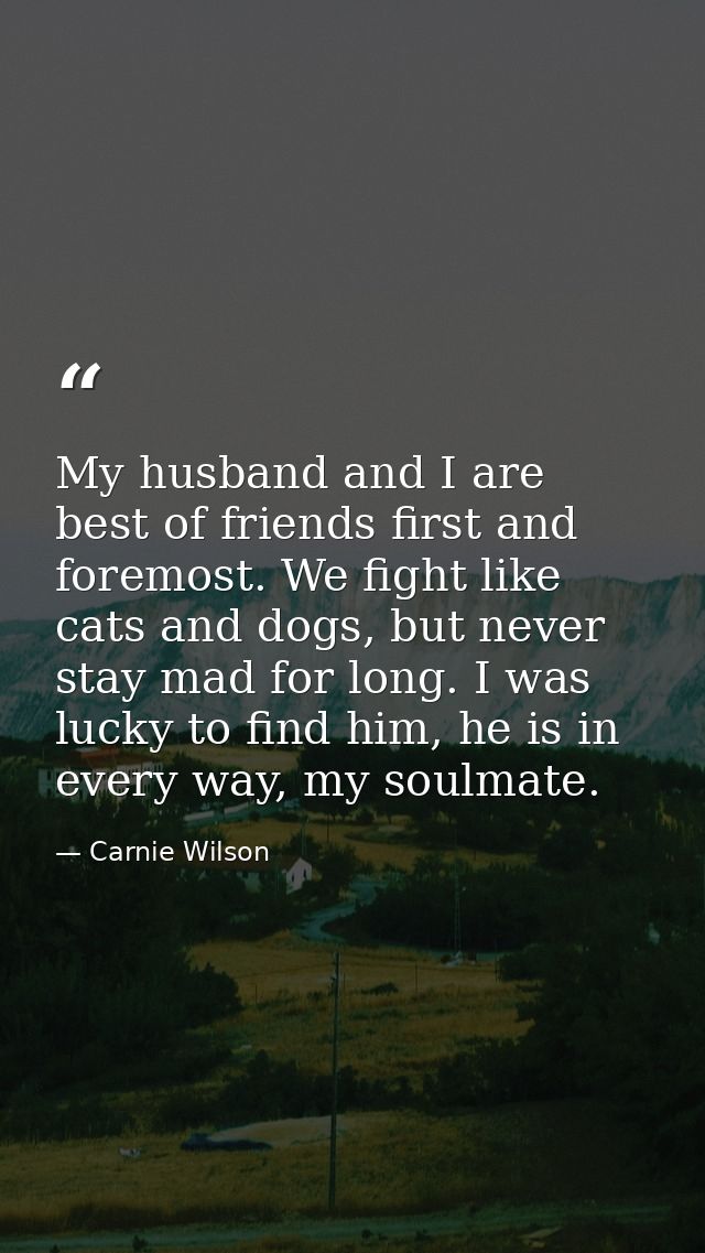 My husband and I are best of friends first and foremost. We fight like cats and dogs, but never stay mad for long. I was — Carnie Wilson