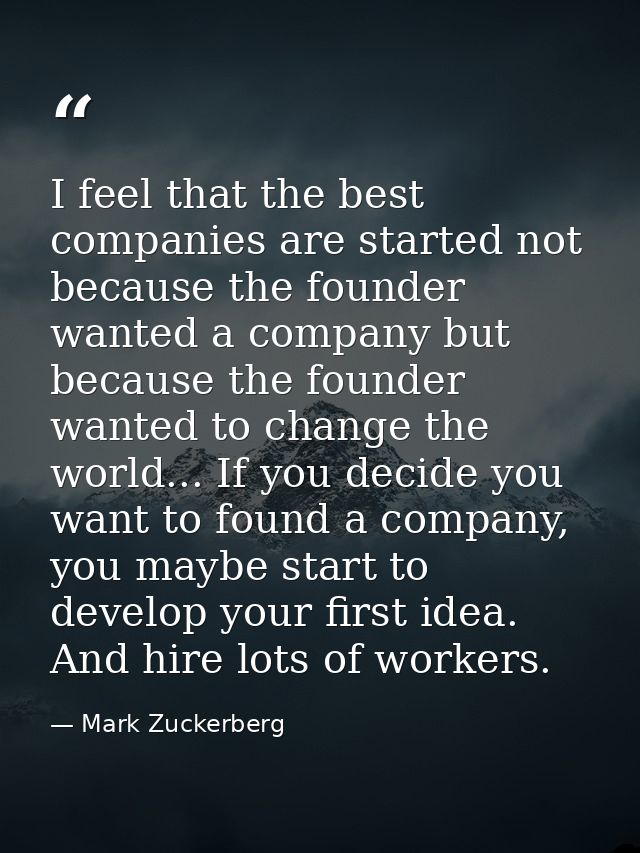 I feel that the best companies are started not because the founder wanted a company but because the founder wanted to ch — Mark Zuckerberg