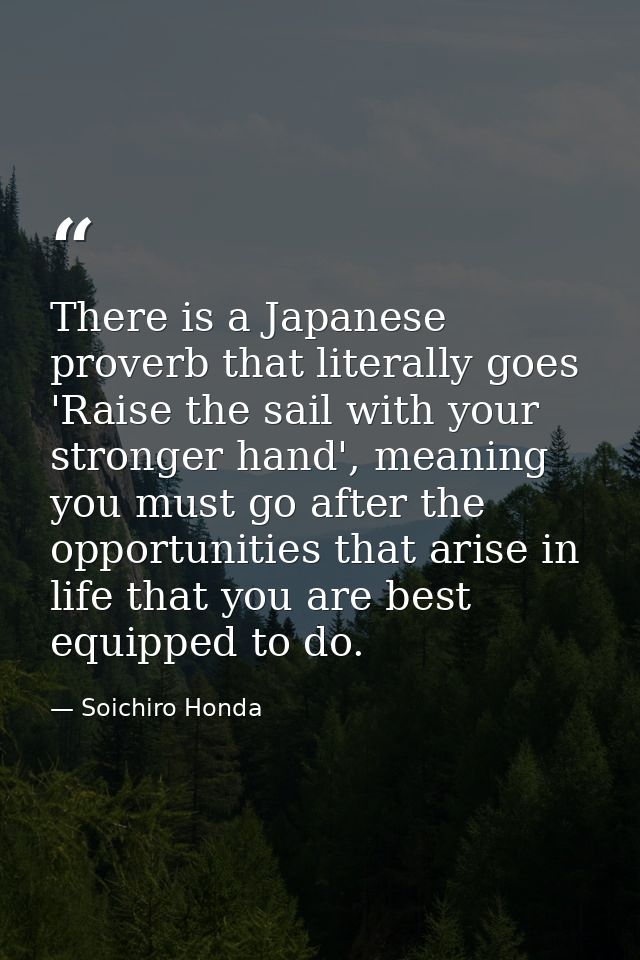 There is a Japanese proverb that literally goes 'Raise the sail with your stronger hand', meaning you must go after the  — Soichiro Honda