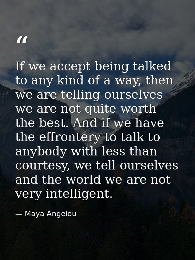 If we accept being talked to any kind of a way, then we are telling ourselves we are not quite worth the best. And if we — Maya Angelou